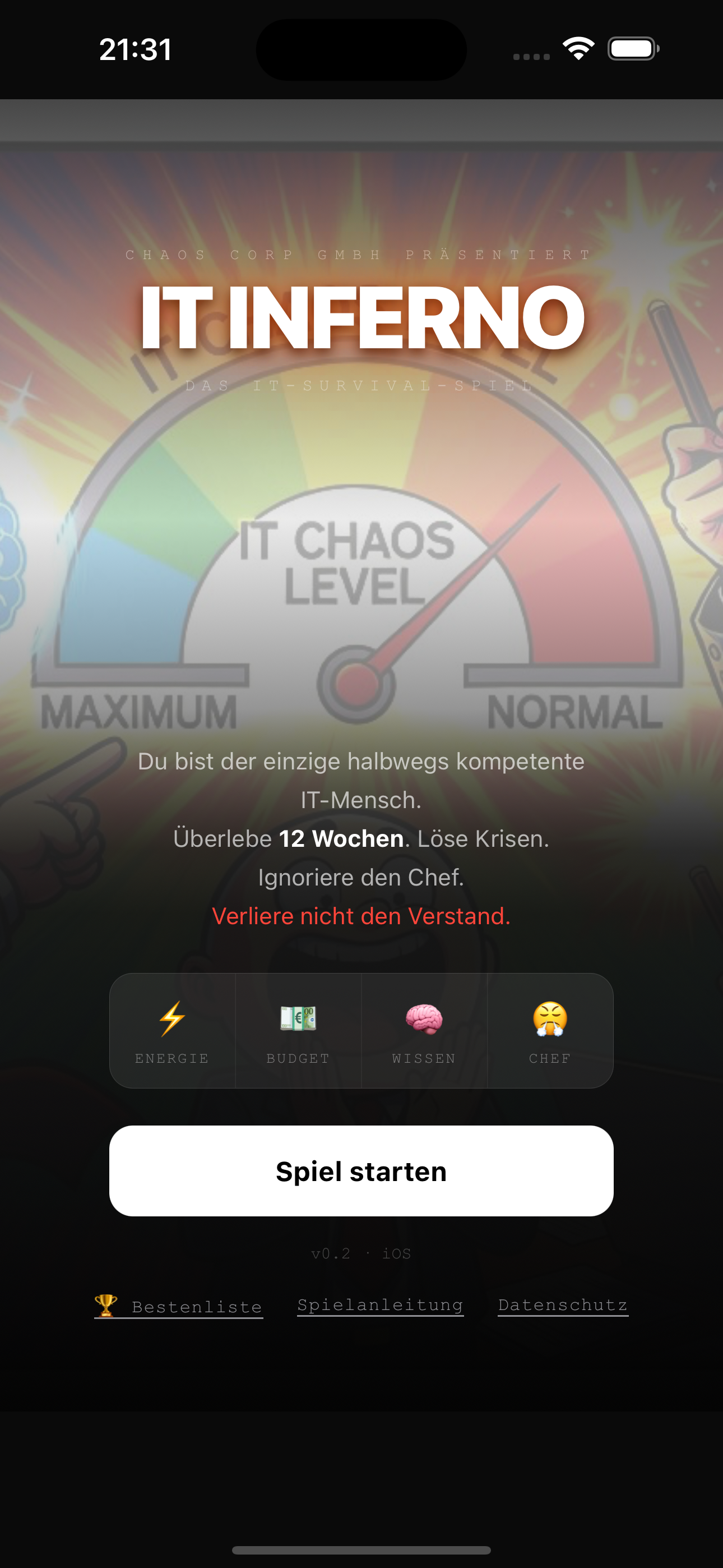 IT Inferno – Startscreen